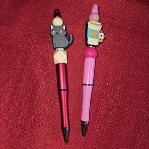 (4 For $30)   Cute Cat and Coffee Themed Kids Pens - Red and Pink Set